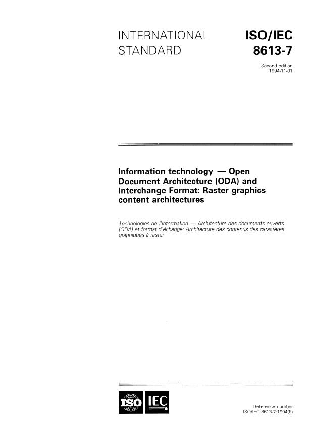 ISO/IEC 8613-7:1994 - Information technology -- Open Document Architecture (ODA) and Interchange Format: Raster graphics content architectures