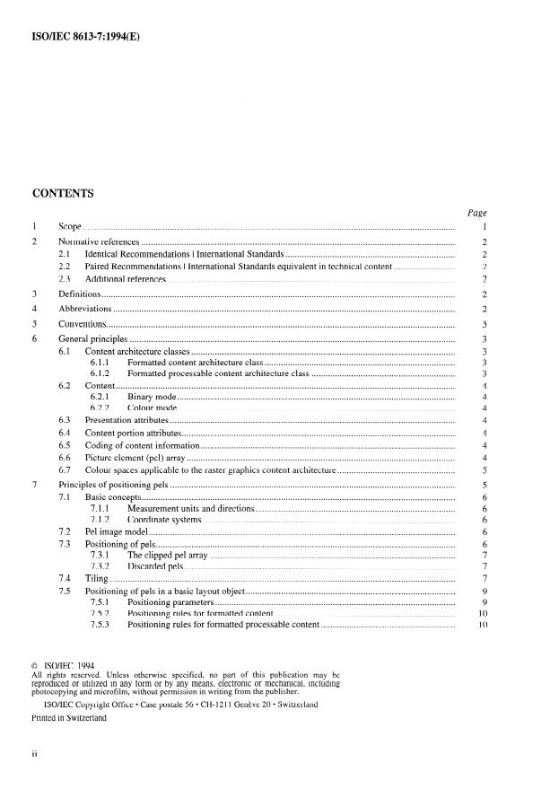 ISO/IEC 8613-7:1994 ISO/IEC 8613-7:1994 - Information technology -- Open Document Architecture (ODA) and Interchange Format: Raster graphics content architectures - Page 2 preview