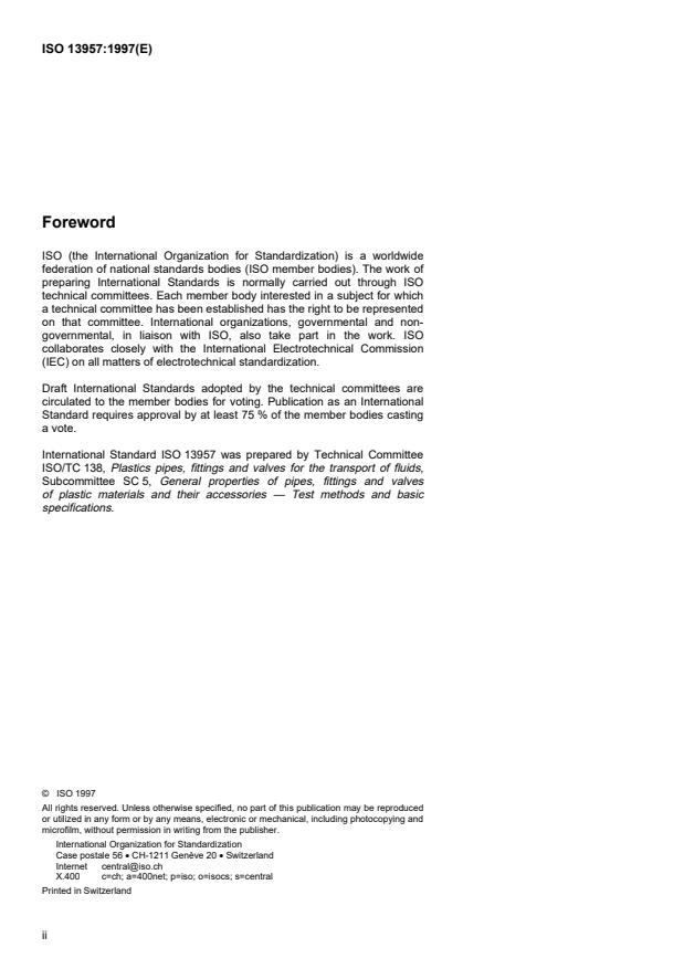 ISO 13957:1997 ISO 13957:1997 - Plastics pipes and fittings -- Polyethylene (PE) tapping tees -- Test method for impact resistance - Page 2 preview