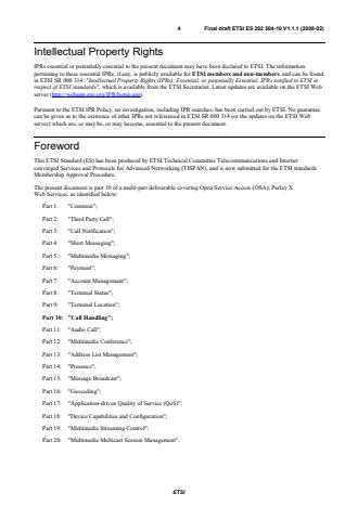 SIST ES 202 504-10 V1.1.1:2008 ETSI ES 202 504-10 V1.1.1 (2008-02) - Open Service Access (OSA); Parlay X Web Services; Part 10: Call Handling (Parlay X 3); - Page 4 preview