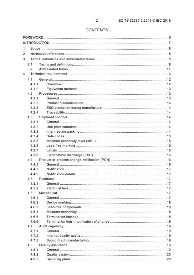 IEC TS 62686-2:2019 IEC TS 62686-2:2019 - Process management for avionics - Electronic components for aerospace, defence and high performance (ADHP) applications - Part 2: General requirements for passive components - Page 4 preview