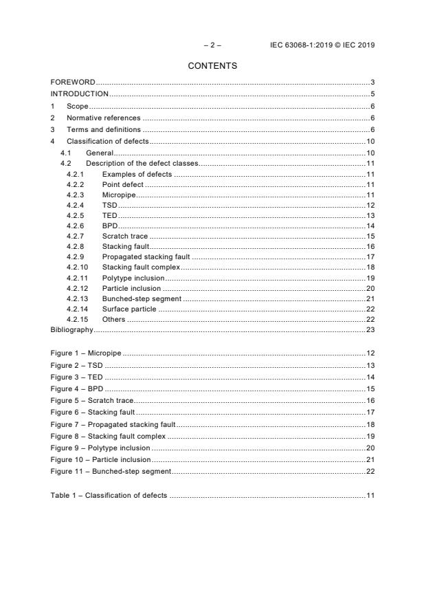 IEC 63068-1:2019 IEC 63068-1:2019 - Semiconductor devices - Non-destructive recognition criteria of defects in silicon carbide homoepitaxial wafer for power devices - Part 1: Classification of defects - Page 4 preview