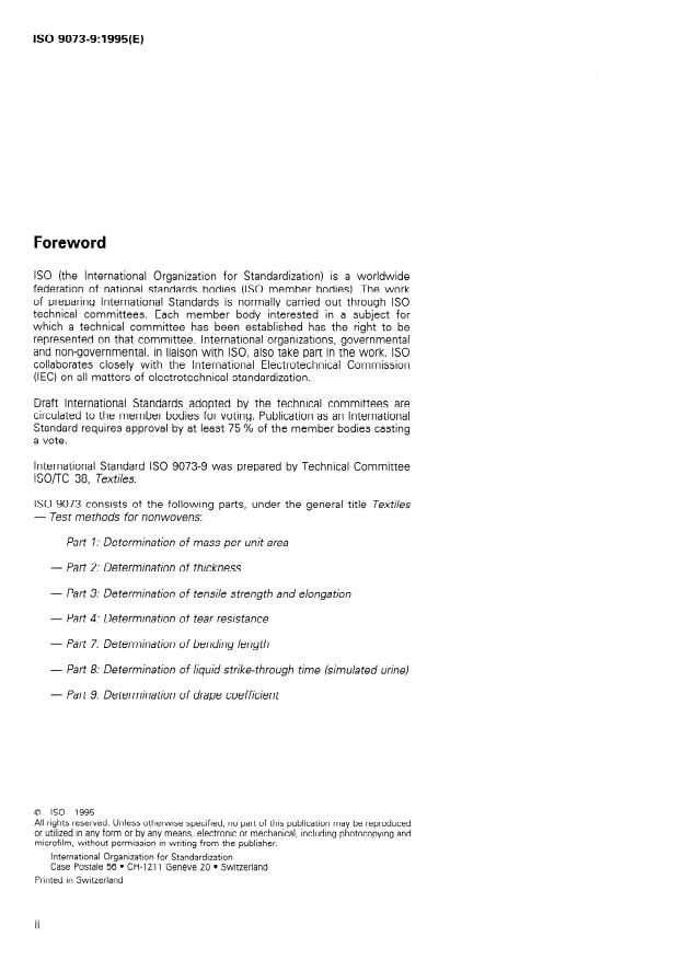 ISO 9073-9:1995 ISO 9073-9:1995 - Textiles -- Test methods for nonwovens - Page 2 preview