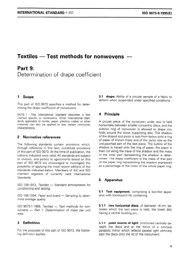 ISO 9073-9:1995 - Textiles -- Test methods for nonwovens