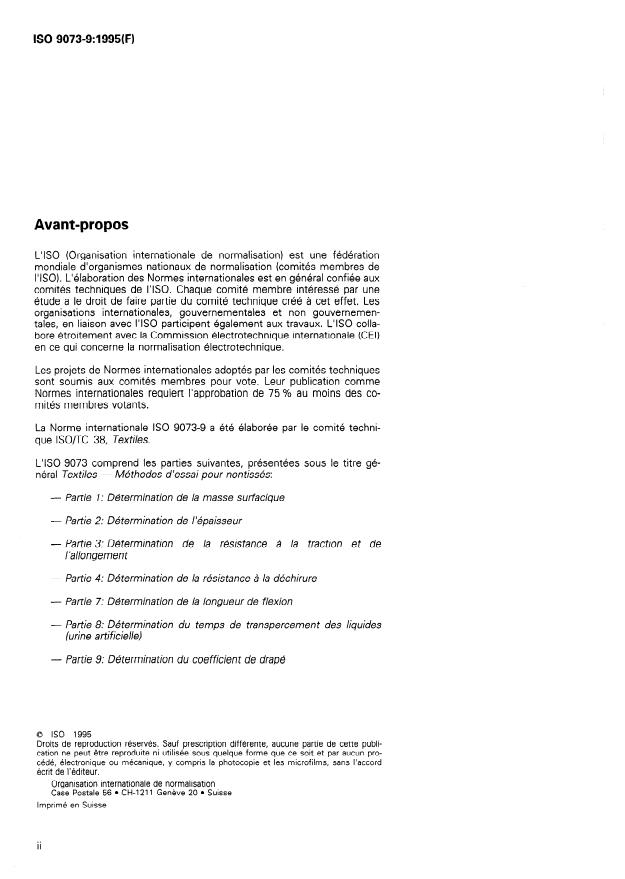 ISO 9073-9:1995 ISO 9073-9:1995 - Textiles -- Méthodes d'essai pour nontissés - Page 2 preview