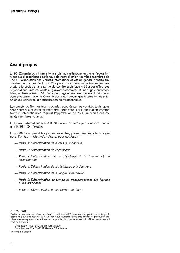 ISO 9073-9:1995 ISO 9073-9:1995 - Textiles -- Méthodes d'essai pour nontissés - Page 2 preview