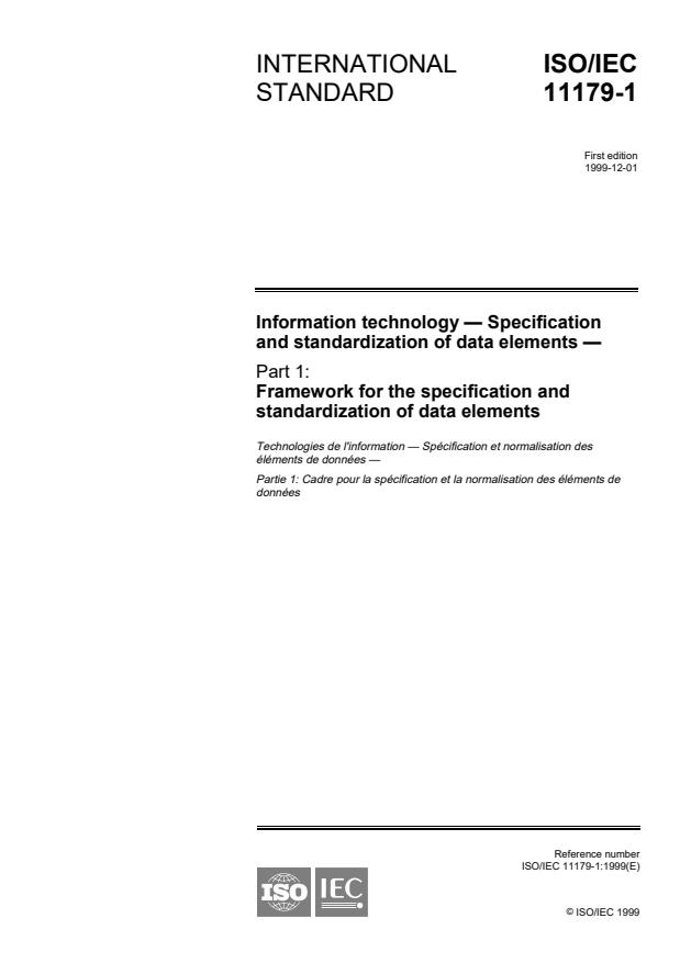 ISO/IEC 11179-1:1999 - Information technology -- Specification and standardization of data elements