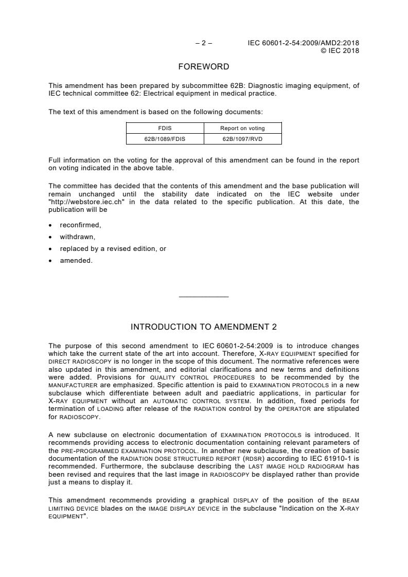 IEC 60601-2-54:2009/AMD2:2018 IEC 60601-2-54:2009/AMD2:2018 - Amendment 2 - Medical electrical equipment - Part 2-54: Particular requirements for the basic safety and essential performance of X-ray equipment for radiography and radioscopy - Page 4 preview