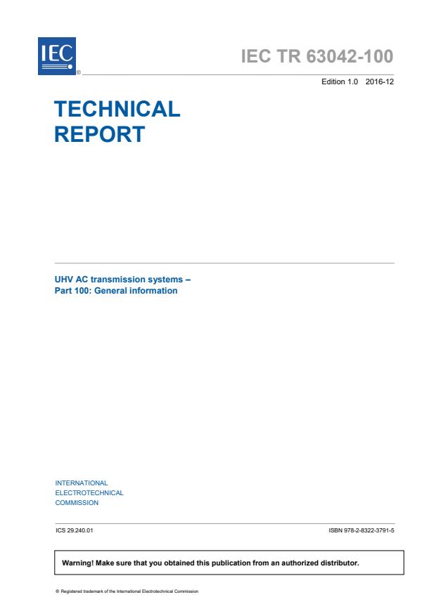 IEC TR 63042-100:2016 - UHV AC transmission systems - Part 100: General information