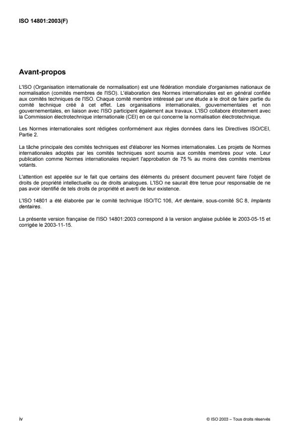ISO 14801:2003 ISO 14801:2003 - Art dentaire -- Essai de fatigue pour implants dentaires endosseux - Page 4 preview