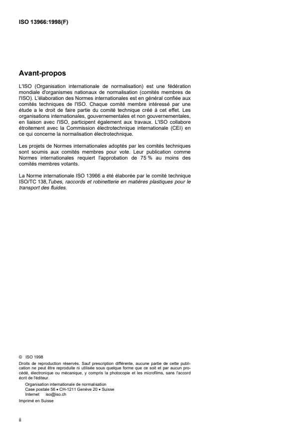 ISO 13966:1998 ISO 13966:1998 - Tubes et raccords en matieres thermoplastiques -- Rigidité annulaire nominale - Page 2 preview