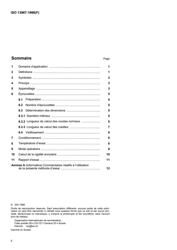 ISO 13967:1998 ISO 13967:1998 - Raccords en matieres thermoplastiques -- Détermination de la rigidité annulaire - Page 2 preview