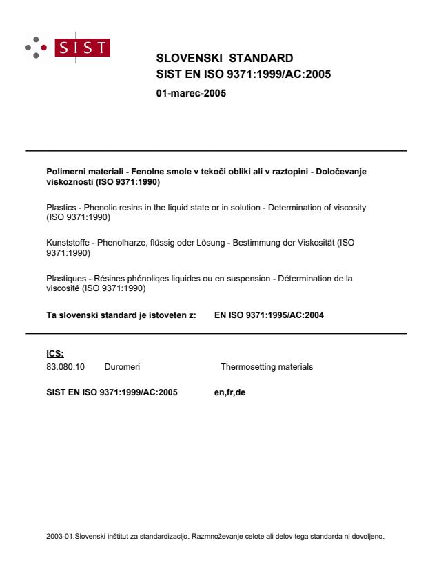 EN ISO 9371:1999/AC:2005