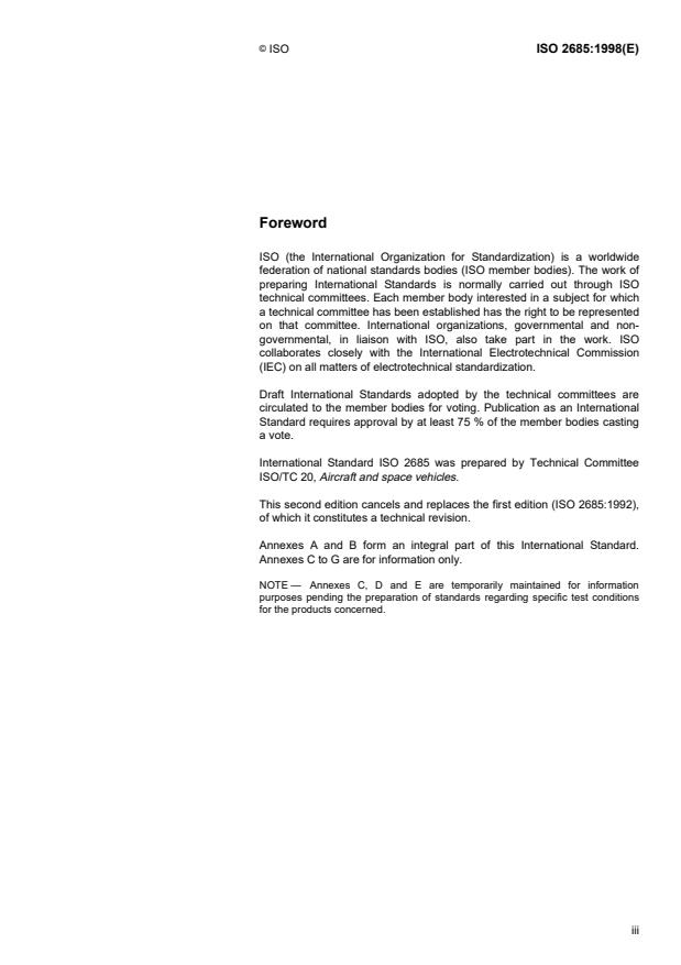 ISO 2685:1998 - Aircraft -- Environmental test procedure for airborne equipment -- Resistance to fire in designated fire zones