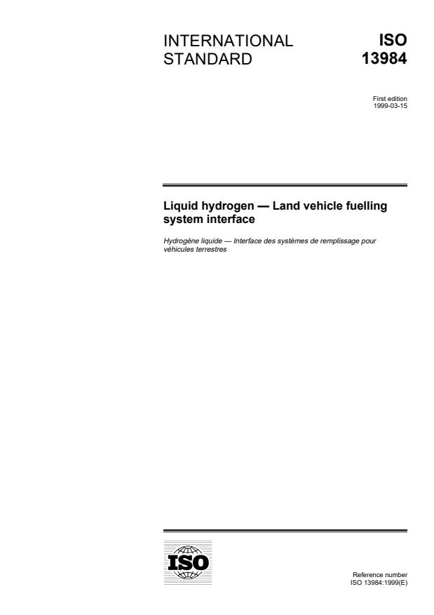 ISO 13984:1999 - Liquid hydrogen -- Land vehicle fuelling system interface