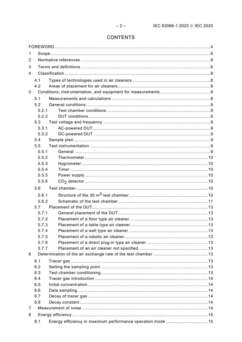 IEC 63086-1:2020 IEC 63086-1:2020 - Household and similar electrical air cleaning appliances - Methods for measuring the performance - Part 1: General requirements - Page 4 preview