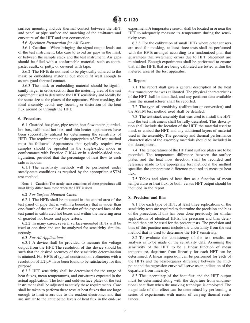 ASTM C1130-90(2001) - Standard Practice for Calibrating Thin Heat Flux Transducers