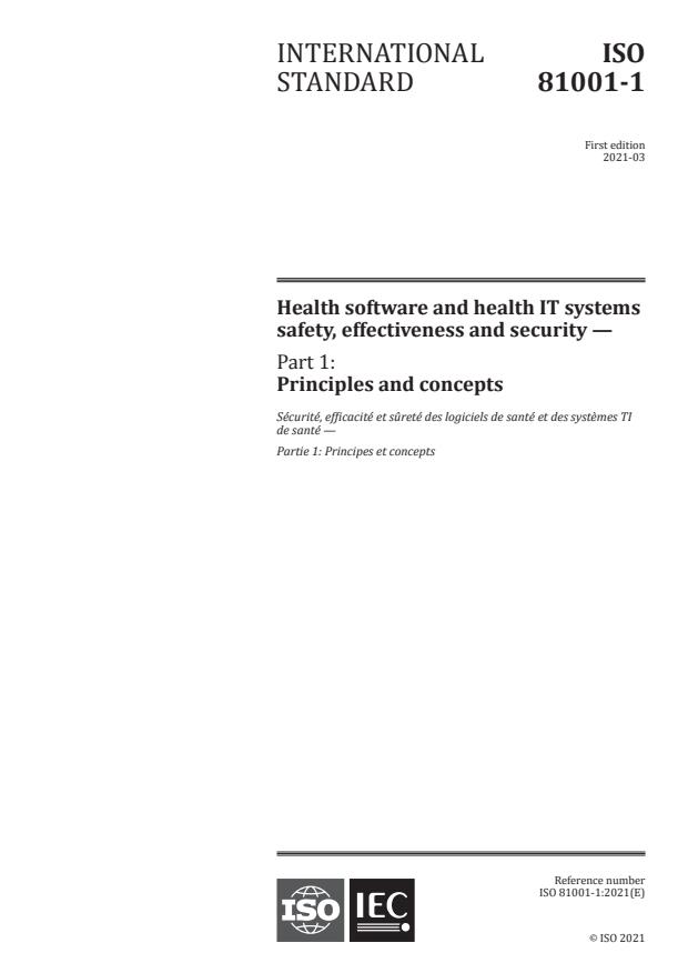 ISO 81001-1:2021 - Health software and health IT systems safety, effectiveness and security - Part 1: Principles and concepts