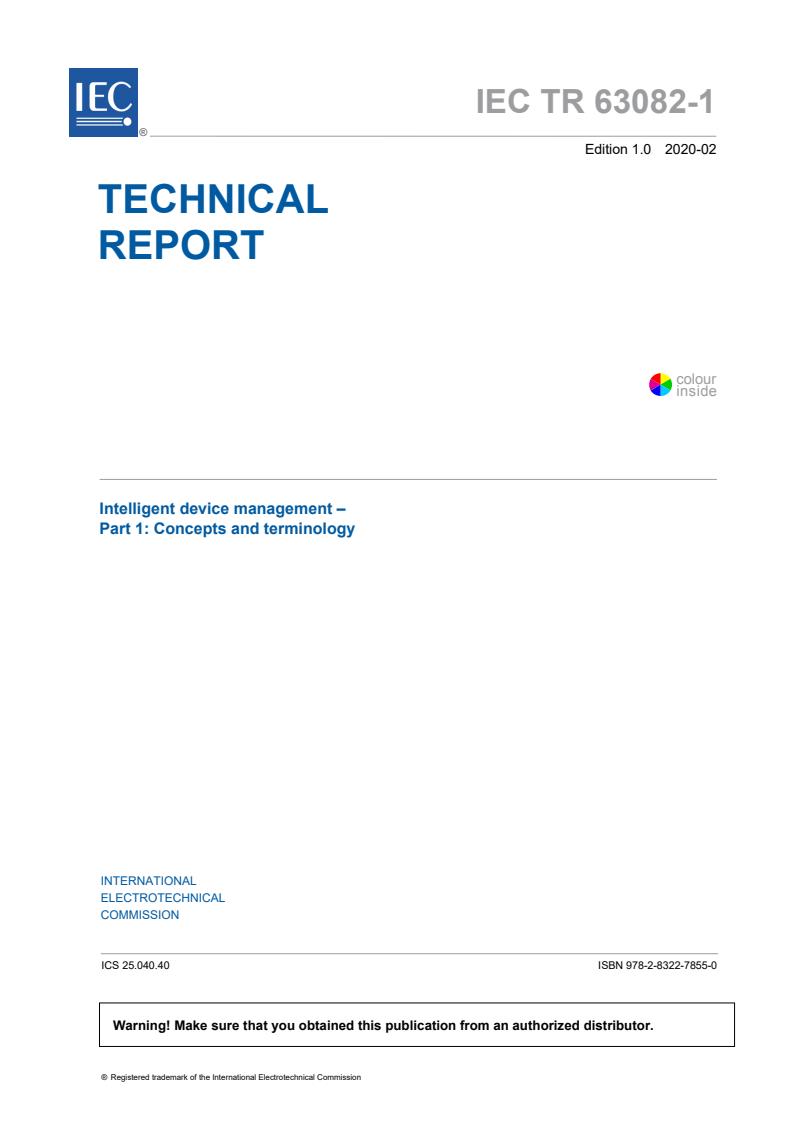 IEC TR 63082-1:2020 - Intelligent device management - Part 1: Concepts and terminology
