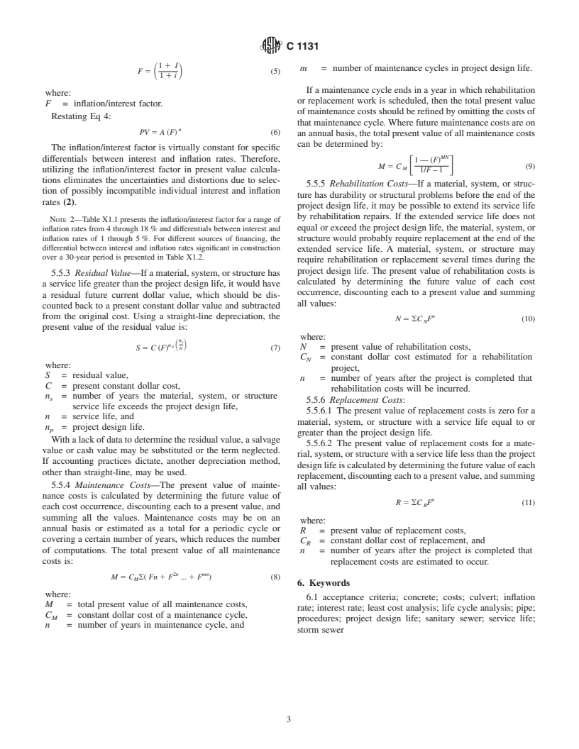 ASTM C1131-95(2000) - Standard Practice for Least Cost (Life Cycle) Analysis of Concrete Culvert, Storm Sewer, and Sanitary Sewer Systems