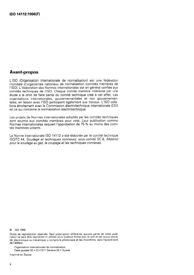 ISO 14112:1996 ISO 14112:1996 - Matériel de soudage au gaz -- Petits ensembles pour le brasage et le soudage au gaz - Page 2 preview
