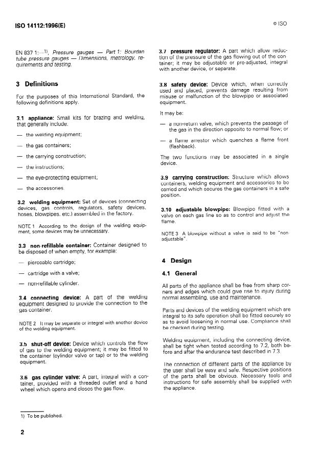 ISO 14112:1996 ISO 14112:1996 - Gas welding equipment -- Small kits for gas brazing and welding - Page 4 preview