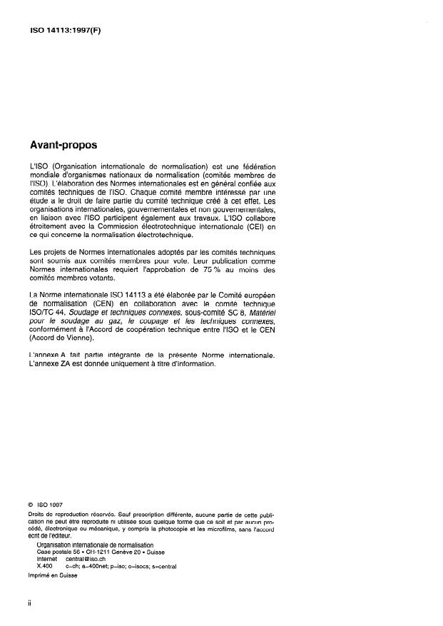 ISO 14113:1997 ISO 14113:1997 - Matériel de soudage aux gaz -- Flexibles en caoutchouc et matiere plastique pour les gaz comprimés ou liquéfiés jusqu'a une pression nominale maximale de 450 bar - Page 2 preview
