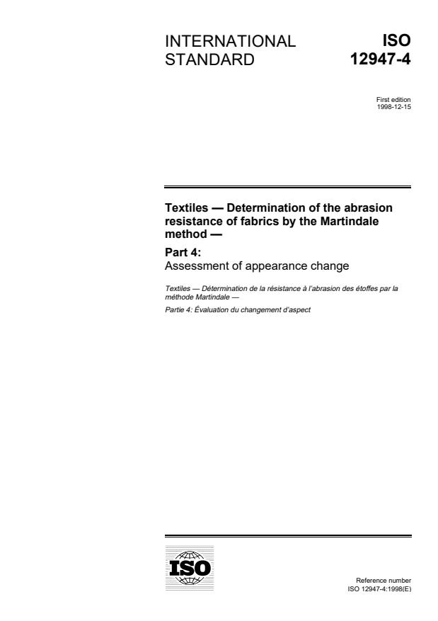 ISO 12947-4:1998 - Textiles -- Determination of the abrasion resistance of fabrics by the Martindale method