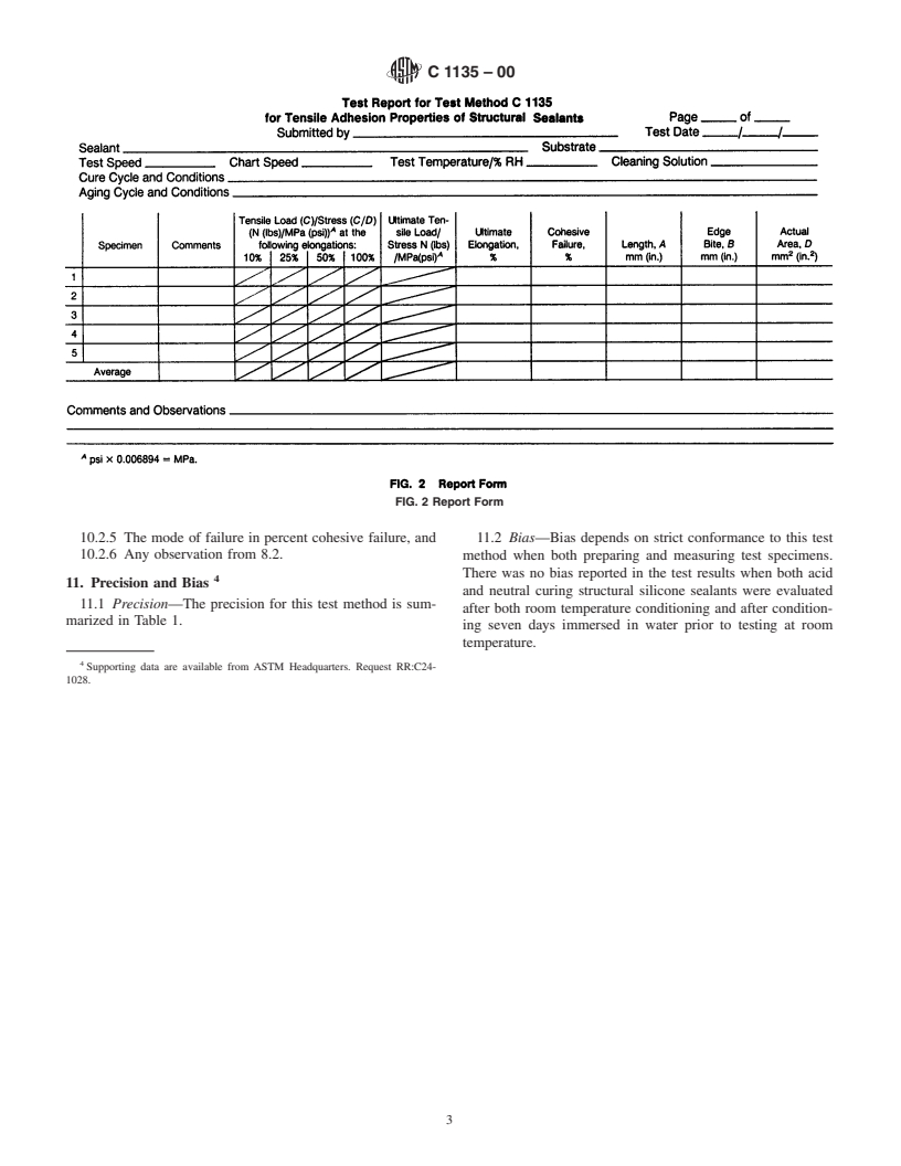 ASTM C1135-00 - Standard Test Method for Determining Tensile Adhesion Properties of Structural Sealants