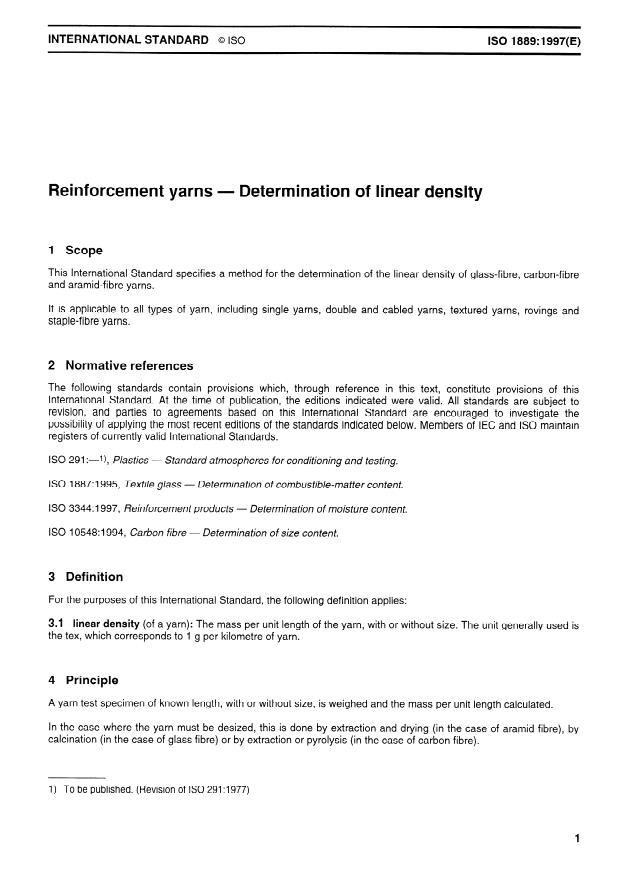 ISO 1889:1997 - Reinforcement yarns -- Determination of linear density