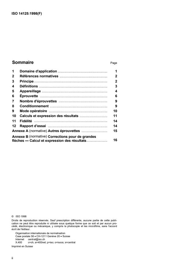 ISO 14125:1998 ISO 14125:1998 - Composites plastiques renforcés de fibres -- Détermination des propriétés de flexion - Page 2 preview