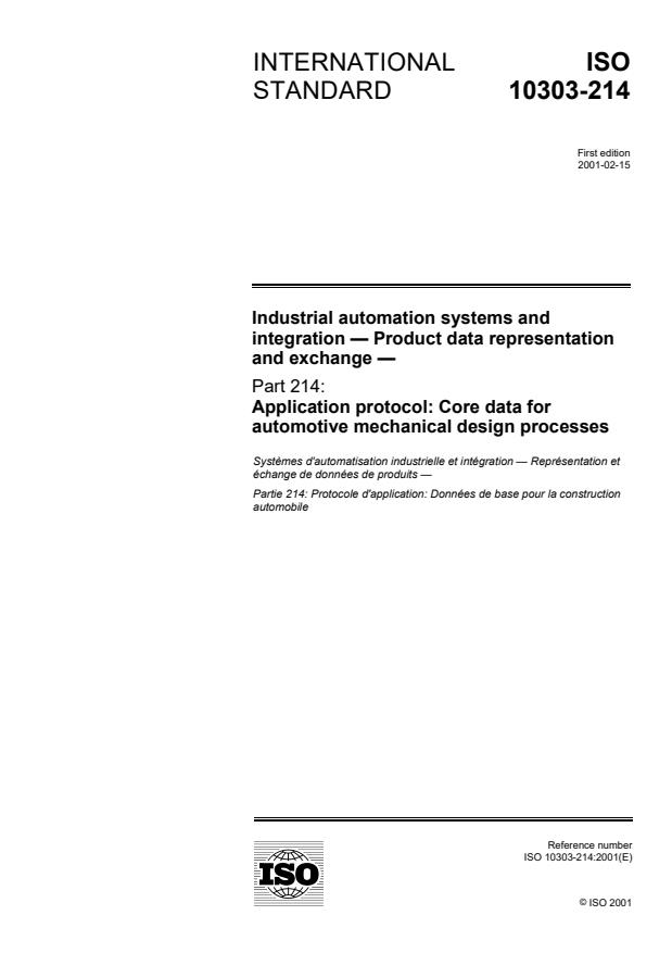 ISO 10303-214:2001 - Industrial automation systems and integration -- Product data representation and exchange