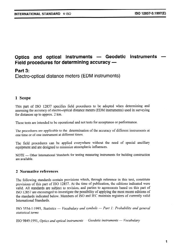 ISO 12857-3:1997 - Optics and optical instruments -- Geodetic instruments -- Field procedures for determining accuracy