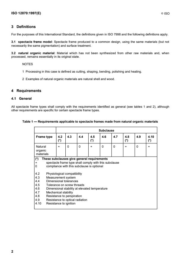 ISO 12870:1997 ISO 12870:1997 - Ophthalmic optics -- Spectacle frames -- General requirements and test methods - Page 4 preview