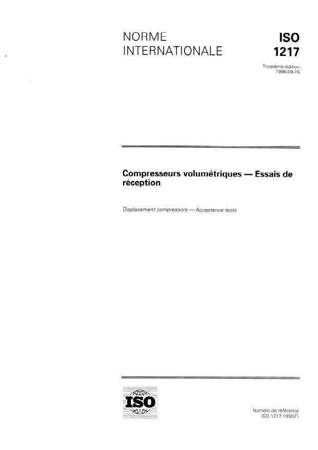 ISO 1217:1996 - Compresseurs volumétriques -- Essais de réception
