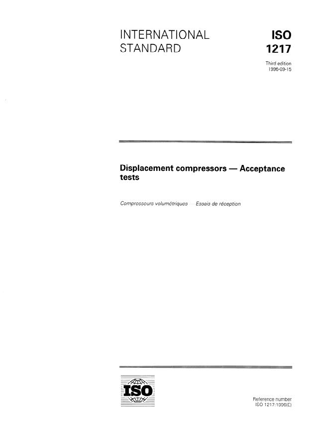 ISO 1217:1996 - Displacement compressors -- Acceptance tests