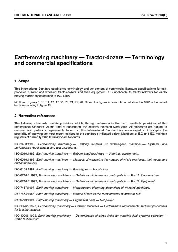 ISO 6747:1998 - Earth-moving machinery -- Tractor-dozers -- Terminology and commercial specifications