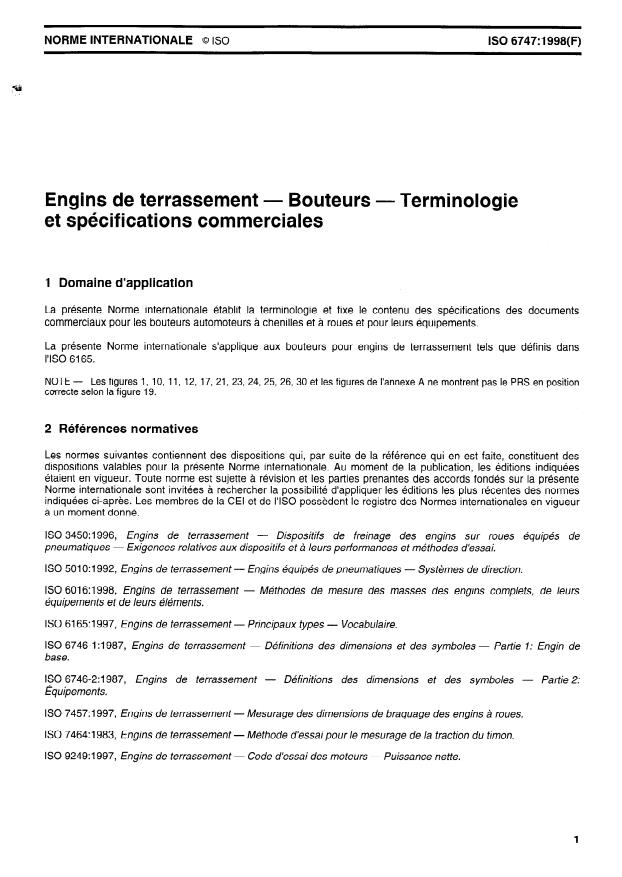 ISO 6747:1998 - Engins de terrassement -- Bouteurs -- Terminologie et spécifications commerciales
