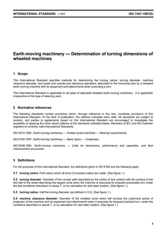 ISO 7457:1997 - Earth-moving machinery -- Determination of turning dimensions of wheeled machines