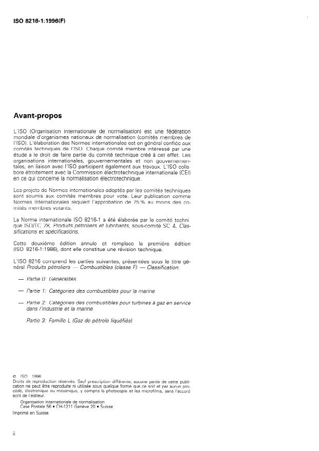 ISO 8216-1:1996 ISO 8216-1:1996 - Produits pétroliers -- Combustibles (classe F) -- Classification - Page 2 preview