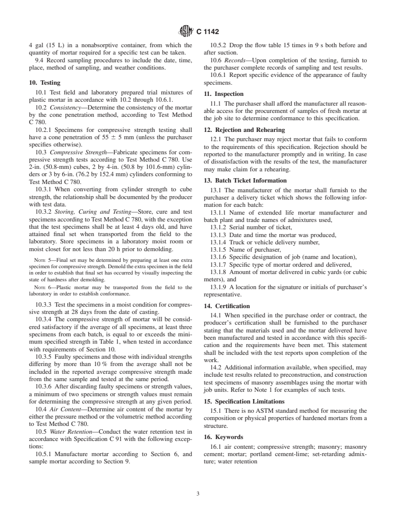 ASTM C1142-95(2001) - Standard Specification for Extended Life Mortar for Unit Masonry