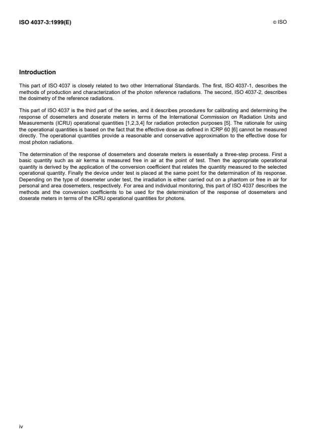 ISO 4037-3:1999 ISO 4037-3:1999 - X and gamma reference radiation for calibrating dosemeters and doserate meters and for determining their response as a function of photon energy - Page 4 preview