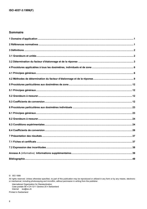 ISO 4037-3:1999 ISO 4037-3:1999 - Rayonnements X et gamma de référence pour l'étalonnage des dosimetres et des débitmetres et pour la détermination de leur réponse en fonction de l'énergie des photons - Page 2 preview