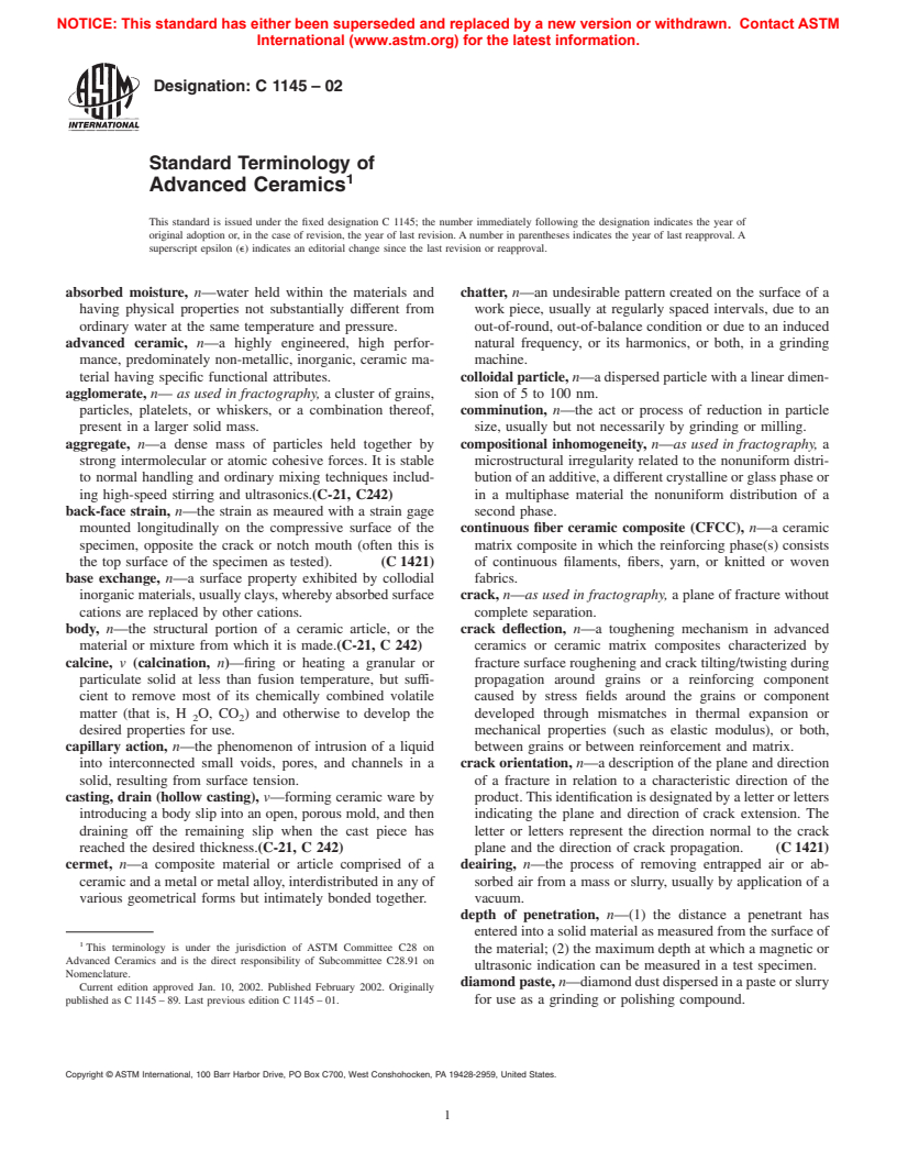 ASTM C1145-02 - Standard Terminology of Advanced Ceramics