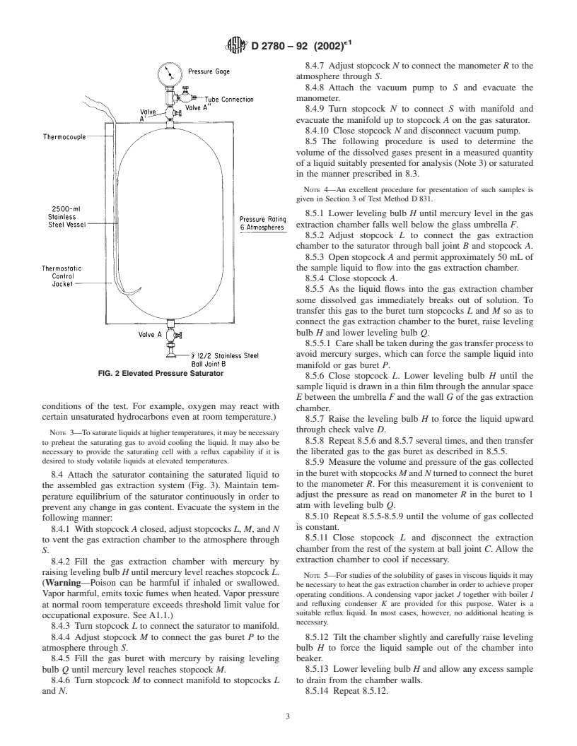 ASTM D2780-92(2002)e1 - Standard Test Method for Solubility of Fixed Gases in Liquids