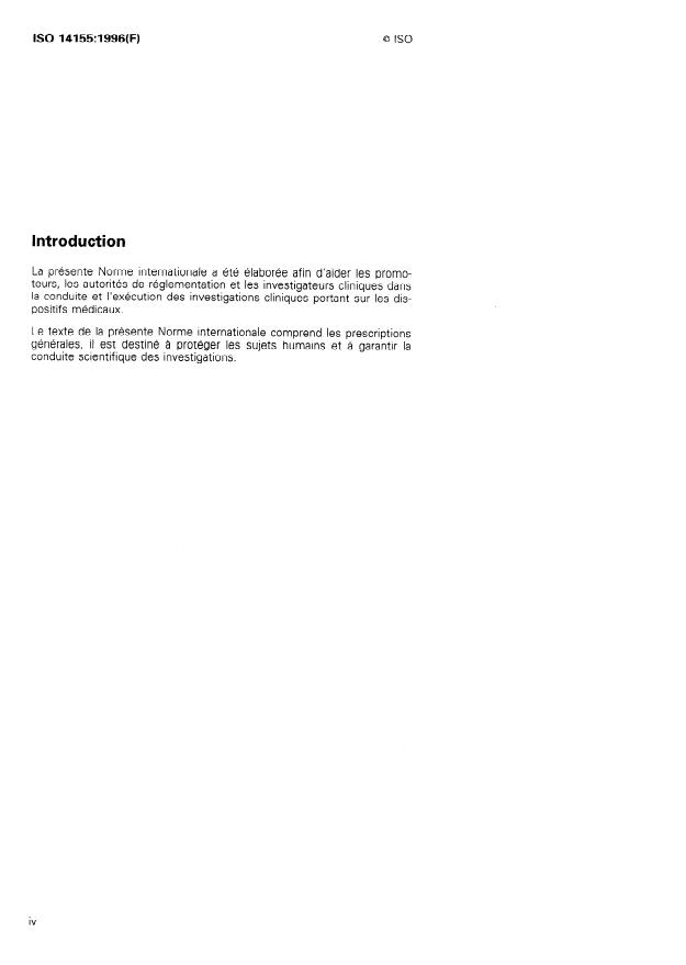 ISO 14155:1996 ISO 14155:1996 - Investigations cliniques des dispositifs médicaux - Page 4 preview