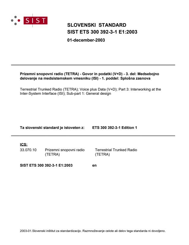 SIST ETS 300 392-3-1 E1:2003
