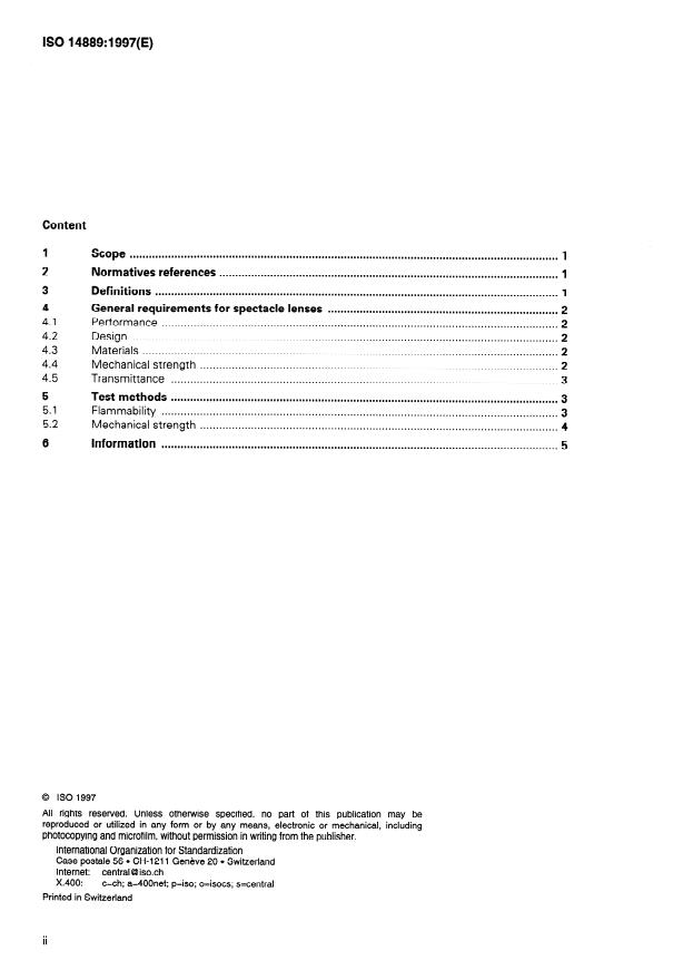 ISO 14889:1997 ISO 14889:1997 - Ophthalmic optics -- Spectacle lenses -- Fundamental requirements for uncut finished lenses - Page 2 preview