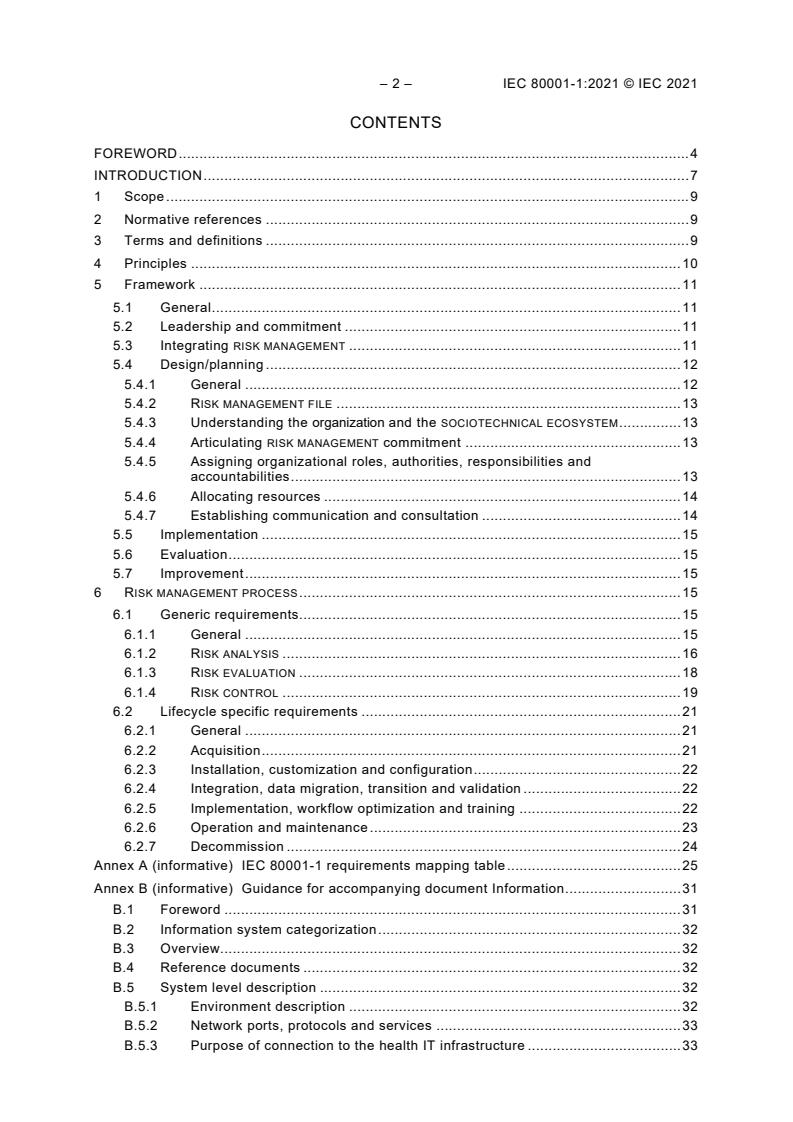 IEC 80001-1:2021 IEC 80001-1:2021 - Application of risk management for IT-networks incorporating medical devices - Part 1: Safety, effectiveness and security in the implementation and use of connected medical devices or connected health software - Page 4 preview