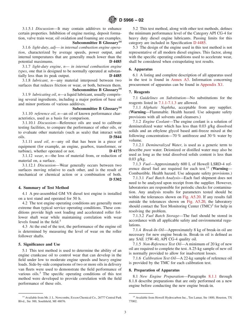 ASTM D5966-02 - Standard Test Method for Evaluation of Engine Oils for Roller Follower Wear in Light-Duty Diesel Engine